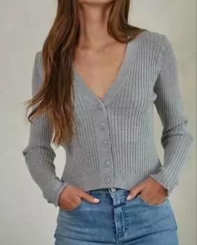 Кардиган на пуговицах с V-образным вырезом в рубчик в цвете Heather Grey By Together