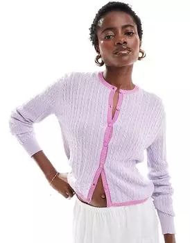 Кардиган на пуговицах спереди сиреневого цвета с розовой контрастной отделкой Monki