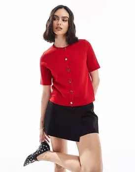 Кардиган New Look с короткими рукавами и застежкой на пуговицы красного цвета