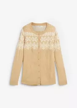 Кардиган норвежского узора Bpc Bonprix Collection, бежевый