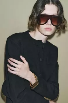 Кардиган однотяжной вязки с подплечниками ZARA, черный