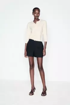 Кардиган однотяжной вязки с рукавом 3/4 ZARA, кремовый