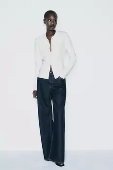 Кардиган однотяжной вязки ZARA, экрю