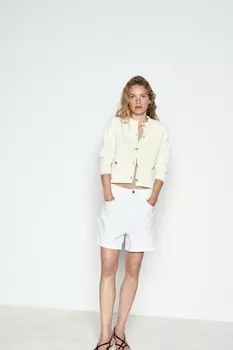 Кардиган однотяжной вязки ZARA, белый