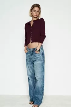 Кардиган однотяжной вязки ZARA, цвет aubergine