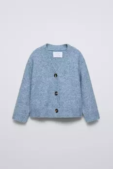 Кардиган однотяжной вязки ZARA, голубой мергель