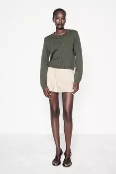 Кардиган однотяжной вязки ZARA, хаки