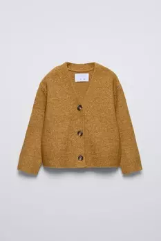 Кардиган однотяжной вязки ZARA, ириска