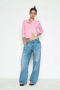 Кардиган однотяжной вязки ZARA, пастельно-розовый
