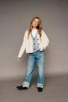 Кардиган однотяжной вязки ZARA, светло-бежевый