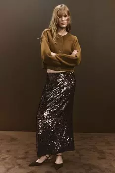 Кардиган однотяжной вязки ZARA, темно-оливковый