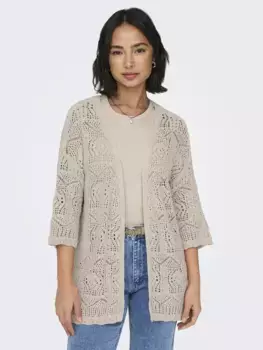 Кардиган ONLY "ONLBEACH 7/8 LONG CARDIGAN KNT", с кружевной отделкой, цвет Pumice Stone