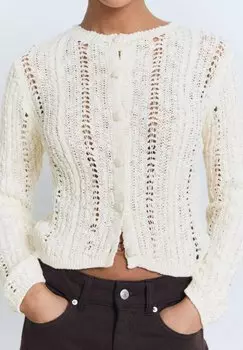Кардиган OPENWORK Mango, кремовый