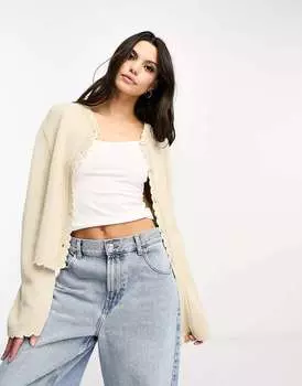 Кардиган пледной вышивки ASOS DESIGN цвета слоновой кости