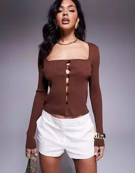 Кардиган плотной вязки ASOS DESIGN с квадратным вырезом коричневого цвета