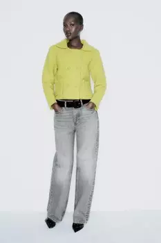 Кардиган плотной вязки с воротником питер пэн ZARA, цвет lime