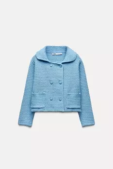 Кардиган плотной вязки с воротником питер пэн ZARA, светло-голубой