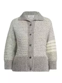 Кардиган-поло из шерсти и мохера с защипами Thom Browne, серый