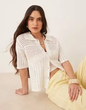 Кардиган-поло JDY ажурной вязки белого цвета