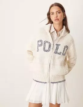 Кардиган Polo Ralph Lauren с капюшоном и застежкой-молнией в кремово-синем цвете