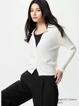 Кардиган поло в рубчик Uniqlo, цвет 01 белый