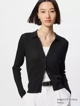 Кардиган поло в рубчик Uniqlo, цвет 09 черный
