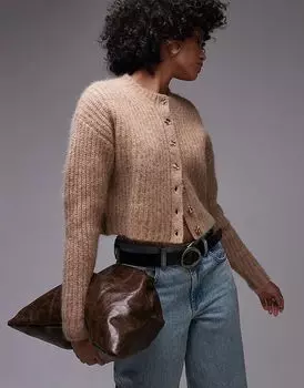 Кардиган премиум-класса из пушистой альпаки цвета овсянки Topshop