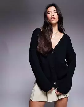 Кардиган Princess Polly черного цвета с приспущенными плечами и V-образным вырезом, карманами