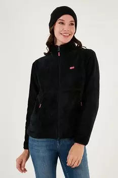 Кардиган приталенного кроя, не скатывается, мягкая текстурированная флисовая кардиган на молнии 5907017 Lela, черный