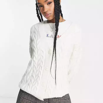 Кардиган Pull&Bear Cable Knit Oversized, молочный