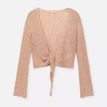 Кардиган Pull&Bear Knit With Front Knot, розовый