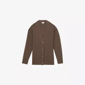 Кардиган Reiss Lucy с V-образным вырезом, темно-коричневый