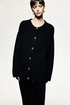 Кардиган рельефной вязки H&M, черный