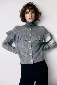 Кардиган рельефной вязки с воланной отделкой H&M, серый