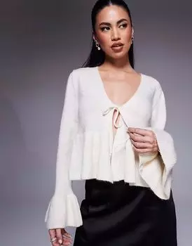 Кардиган River Island с завязкой спереди и оборками кремового цвета