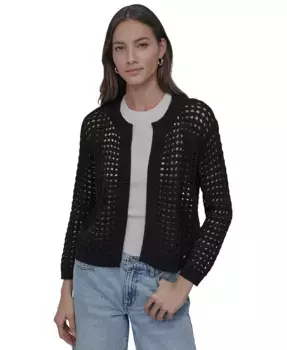 Кардиган с ажурной вязкой Petite DKNY Jeans, черный