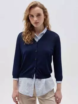 Кардиган с ажурным геометрическим переплетением Hybrid, цвет dark blue