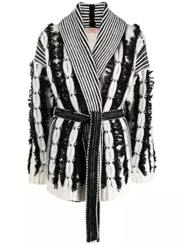 Кардиган с бахромой и поясом TWINSET, черный