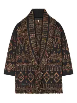 Кардиган с бахромой и узором Alanui, коричневый