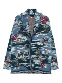 Кардиган с бахромой и узором Alanui, синий