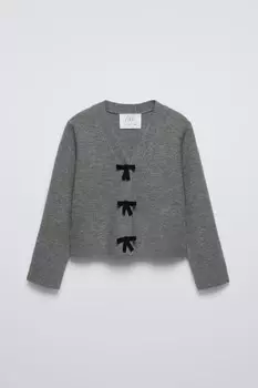 Кардиган с бантиками ZARA, антрацитово-серый
