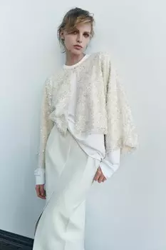Кардиган с блестками и бисером ZARA, масло