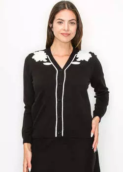 Кардиган с черно-белой цветочной вышивкой Yal New York