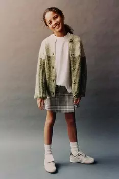 Кардиган с цветными блоками ZARA, светло-зеленый