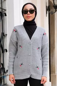 Кардиган С Цветочной Вышивкой Серый Locco