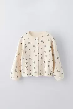 Кардиган с цветочным вязанием ZARA, синий