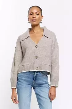 Кардиган с декоративной строчкой River Island, коричневый
