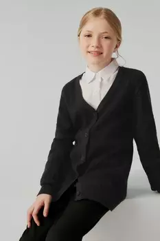 Кардиган с длинными косами для девочек старшей школы Clarks, черный