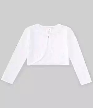 Кардиган с длинными рукавами и аппликацией в виде розочки Bonnie Jean для больших девочек 7–16 лет, белый