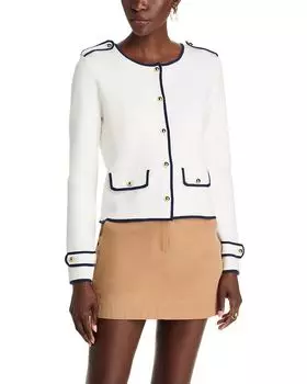 Кардиган с длинными рукавами и круглым вырезом на пуговицах T Tahari, белый